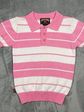 FB County Charlie Brown Shirt Women’s Size 6 Pink White Striped Knit Polo
